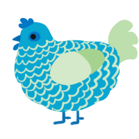 Ajax, a cerulean and gluppy chicken with a lace pattern