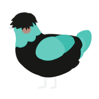 Emo Miku, a black and turquoise chicken with a head pattern