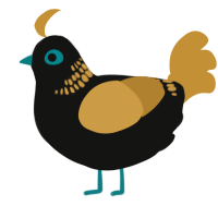 turpial, a black and gold chicken with a neck-band pattern