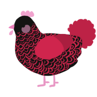 A black and crimson chicken with a double-lace pattern