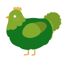 A leaf and chartreuse chicken with a head pattern