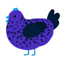 A indigo and tumblr chicken with a speckle pattern