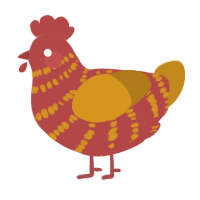 A red and ochre chicken with a bar pattern
