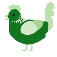 A leaf and gluppy chicken with a neck-speckle pattern