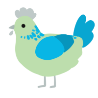 Wet Grass, a gluppy and cerulean chicken with a neck-speckle pattern