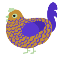 A gold and indigo chicken with a lace pattern
