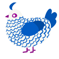 A white and ultramarine chicken with a lace pattern