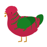 A crimson and leaf chicken with a half-bar pattern