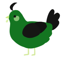 Gherkin, a leaf and black chicken