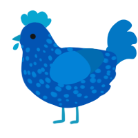 A ultramarine and sapphire chicken with a speckle pattern