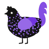 Larry, a black and blurple chicken with a speckle pattern