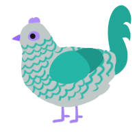 A silver and turquoise chicken with a lace pattern