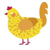 A yellow and orange chicken with a speckle pattern