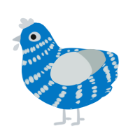 Blu, a sapphire and silver chicken with a bar pattern