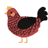 A red and black chicken with a lace pattern