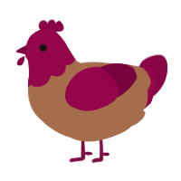 A brown and maroon chicken with a head pattern