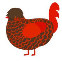 Emobrand, a bark and vermilion chicken with a lace pattern