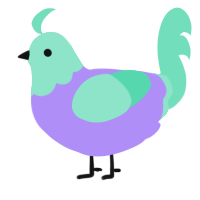 A lilac and mint chicken with a head pattern