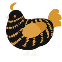 A black and orange chicken with a bar pattern