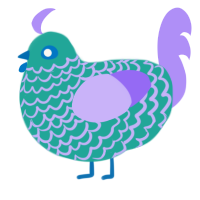A turquoise and lilac chicken with a lace pattern