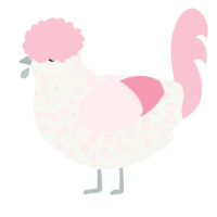 A white and rose chicken with a speckle pattern