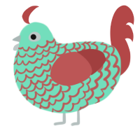 A mint and red chicken with a lace pattern