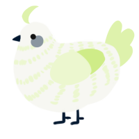 A white and apple chicken with a bar pattern
