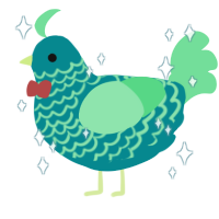 Alien Fan, a teal and spring chicken with a lace pattern
