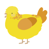 A yellow and orange chicken with a neck-speckle pattern
