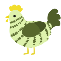 A apple and olive chicken with a bar pattern