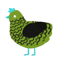 Algae, a chartreuse and black chicken with a lace pattern
