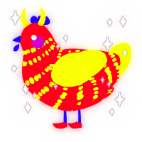 A crimson and lime chicken with a bar pattern