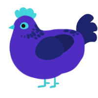 A indigo and navy chicken with a neck-speckle pattern