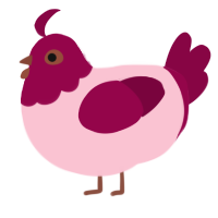 A rose and maroon chicken with a head pattern