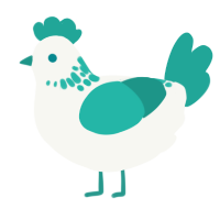 A white and turquoise chicken with a neck-speckle pattern