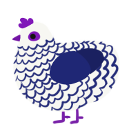Advanced, a white and navy chicken with a lace pattern