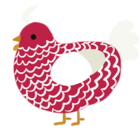 A crimson and white chicken with a lace pattern