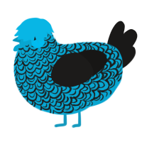 A cerulean and sable chicken with a double-lace pattern