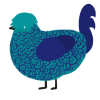 (unnamed), a teal and navy chicken with a double-lace pattern