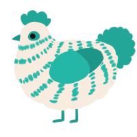 A cream and turquoise chicken with a bar pattern