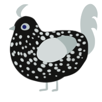A black and silver chicken with a speckle pattern