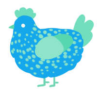 A sky and mint chicken with a speckle pattern