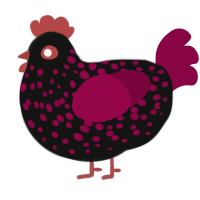 Misdemeanor, a black and maroon chicken with a speckle pattern
