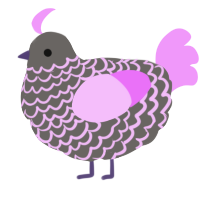 Moxi, a grey and lavender chicken with a lace pattern