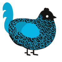 Blooberry, a black and cerulean chicken with a double-lace pattern