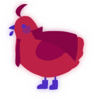 A crimson and maroon chicken