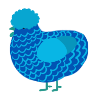 A ultramarine and cerulean chicken with a lace pattern