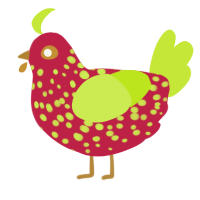 A crimson and lime chicken with a speckle pattern