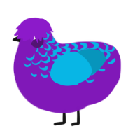 A violet and cerulean chicken with a half-lace pattern