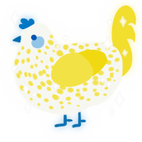 A white and yellow chicken with a speckle pattern